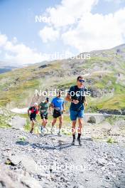 28.08.2024, Bessans, France (FRA): Oscar Lombardot (FRA), Emilien Jacquelin (FRA), Simon Fourcade (FRA), Coach Team France, Quentin Fillon-Maillet (FRA), (l-r) - Biathlon summer training, Bessans (FRA). www.nordicfocus.com. © Authamayou/NordicFocus. Every downloaded picture is fee-liable.