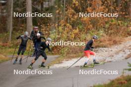 13.10.2024, Ramsau am Dachstein, Austria (AUT): Kein Einaste (EST), coach Team Switzerland, Sebastian Stalder (SUI), Joscha Burkhalter (SUI), Niklas Hartweg (SUI), (l-r) - Biathlon summer training, Ramsau am Dachstein (AUT). www.nordicfocus.com. © Manzoni/NordicFocus. Every downloaded picture is fee-liable.