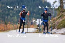 11.10.2024, Ramsau am Dachstein, Austria (AUT): Julia Simon (FRA), Sophie Chauveau (FRA), (l-r) - Biathlon summer training, Dachsteinglacier, Ramsau am Dachstein (AUT). www.nordicfocus.com. © Manzoni/NordicFocus. Every downloaded picture is fee-liable.