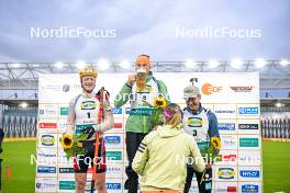 15.09.2024, Dresden, Germany (GER): Johannes Thingnes Boe (NOR), Jakov Fak (SLO), Justus Strelow (GER), (l-r) - City Biathlon - Dresden (GER). www.nordicfocus.com. © Reichert/NordicFocus. Every downloaded picture is fee-liable.