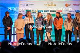 14.09.2024, Dresden, Germany (GER): Lisa Vittozzi (ITA), Ingrid Landmark Tandrevold (NOR), Karoline Knotten (NOR), Johanna Puff (GER), Franziska Preuss (GER), Marketa Davidova (CZE), Anna Gandler (AUT), (l-r) - City Biathlon - Dresden (GER). www.nordicfocus.com. © Reichert/NordicFocus. Every downloaded picture is fee-liable.