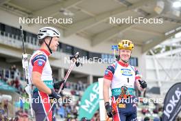 15.09.2024, Dresden, Germany (GER): Tarjei Boe (NOR), Johannes Thingnes Boe (NOR), (l-r) - City Biathlon - Dresden (GER). www.nordicfocus.com. © Reichert/NordicFocus. Every downloaded picture is fee-liable.