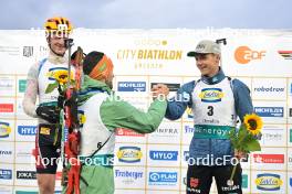 15.09.2024, Dresden, Germany (GER): Johannes Thingnes Boe (NOR), Jakov Fak (SLO), Justus Strelow (GER), (l-r) - City Biathlon - Dresden (GER). www.nordicfocus.com. © Reichert/NordicFocus. Every downloaded picture is fee-liable.