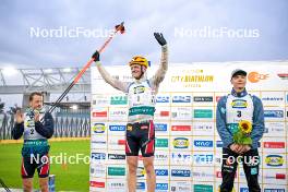 15.09.2024, Dresden, Germany (GER): Tarjei Boe (NOR), Johannes Thingnes Boe (NOR), Justus Strelow (GER), (l-r) - City Biathlon - Dresden (GER). www.nordicfocus.com. © Reichert/NordicFocus. Every downloaded picture is fee-liable.