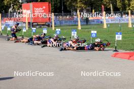 31.08.2024, Annecy, France (FRA): Quentin Fillon Maillet (FRA), Emilien Jacquelin (FRA), Sebastian Stalder (SUI), Jakov Fak (SLO), Eric Perrot (FRA), (l-r) - Martin Fourcade Nordic Festival Biathlon, Annecy (FRA). www.nordicfocus.com. © Manzoni/NordicFocus. Every downloaded picture is fee-liable.