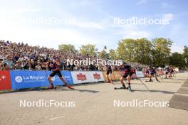 31.08.2024, Annecy, France (FRA): Emilien Jacquelin (FRA), Johannes Kuehn (GER), Eric Perrot (FRA), Quentin Fillon Maillet (FRA), (l-r) - Martin Fourcade Nordic Festival Biathlon, Annecy (FRA). www.nordicfocus.com. © Manzoni/NordicFocus. Every downloaded picture is fee-liable.