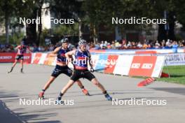 31.08.2024, Annecy, France (FRA): Emilien Jacquelin (FRA), Sebastian Stalder (SUI), (l-r) - Martin Fourcade Nordic Festival Biathlon, Annecy (FRA). www.nordicfocus.com. © Manzoni/NordicFocus. Every downloaded picture is fee-liable.