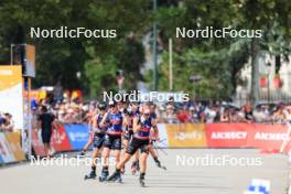 31.08.2024, Annecy, France (FRA): Julia Simon (FRA), Sophie Chauveau (FRA), Justine Braisaz-Bouchet (FRA), (l-r) - Martin Fourcade Nordic Festival Biathlon, Annecy (FRA). www.nordicfocus.com. © Manzoni/NordicFocus. Every downloaded picture is fee-liable.