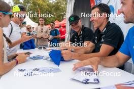 30.08.2024, Annecy, France (FRA): Nils Alegre (FRA), Quentin Fillon Maillet (FRA), Emilien Jacquelin (FRA), (l-r)  - Martin Fourcade Nordic Festival Biathlon, Annecy (FRA). www.nordicfocus.com. © Thibaut/NordicFocus. Every downloaded picture is fee-liable.