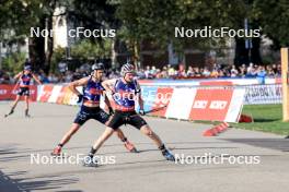 31.08.2024, Annecy, France (FRA): Emilien Jacquelin (FRA), Sebastian Stalder (SUI), (l-r) - Martin Fourcade Nordic Festival Biathlon, Annecy (FRA). www.nordicfocus.com. © Manzoni/NordicFocus. Every downloaded picture is fee-liable.