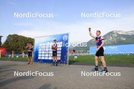 31.08.2024, Annecy, France (FRA): Eric Perrot (FRA), Emilien Jacquelin (FRA), Sebastian Stalder (SUI), (l-r) - Martin Fourcade Nordic Festival Biathlon, Annecy (FRA). www.nordicfocus.com. © Manzoni/NordicFocus. Every downloaded picture is fee-liable.