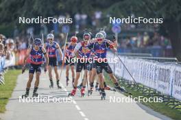 31.08.2024, Annecy, France (FRA): Quentin Fillon Maillet (FRA), Johannes Kuehn (GER), Eric Perrot (FRA), (l-r)  - Martin Fourcade Nordic Festival Biathlon, Annecy (FRA). www.nordicfocus.com. © Thibaut/NordicFocus. Every downloaded picture is fee-liable.