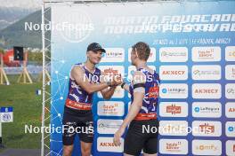 31.08.2024, Annecy, France (FRA): Emilien Jacquelin (FRA), Sebastian Stalder (SUI), (l-r)  - Martin Fourcade Nordic Festival Biathlon, Annecy (FRA). www.nordicfocus.com. © Thibaut/NordicFocus. Every downloaded picture is fee-liable.