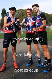 31.08.2024, Annecy, France (FRA): Emilien Jacquelin (FRA), Sebastian Stalder (SUI), Eric Perrot (FRA), (l-r) - Martin Fourcade Nordic Festival Biathlon, Annecy (FRA). www.nordicfocus.com. © Manzoni/NordicFocus. Every downloaded picture is fee-liable.