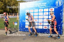 31.08.2024, Annecy, France (FRA): Justine Braisaz-Bouchet (FRA), Julia Simon (FRA), Ingrid Landmark Tandrevold (NOR), (l-r) - Martin Fourcade Nordic Festival Biathlon, Annecy (FRA). www.nordicfocus.com. © Manzoni/NordicFocus. Every downloaded picture is fee-liable.