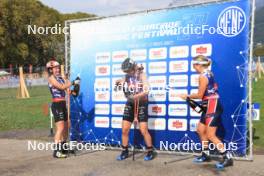 31.08.2024, Annecy, France (FRA): Justine Braisaz-Bouchet (FRA), Julia Simon (FRA), Ingrid Landmark Tandrevold (NOR), (l-r) - Martin Fourcade Nordic Festival Biathlon, Annecy (FRA). www.nordicfocus.com. © Manzoni/NordicFocus. Every downloaded picture is fee-liable.