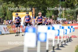 31.08.2024, Annecy, France (FRA): Lou Jeanmonnot (FRA), Julia Simon (FRA), Justine Braisaz-Bouchet (FRA), (l-r) - Martin Fourcade Nordic Festival Biathlon, Annecy (FRA). www.nordicfocus.com. © Manzoni/NordicFocus. Every downloaded picture is fee-liable.