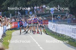 31.08.2024, Annecy, France (FRA): Quentin Fillon Maillet (FRA), Johannes Kuehn (GER), Eric Perrot (FRA), (l-r)  - Martin Fourcade Nordic Festival Biathlon, Annecy (FRA). www.nordicfocus.com. © Thibaut/NordicFocus. Every downloaded picture is fee-liable.