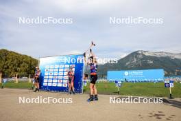 31.08.2024, Annecy, France (FRA): Justine Braisaz-Bouchet (FRA), Ingrid Landmark Tandrevold (NOR), Julia Simon (FRA), (l-r) - Martin Fourcade Nordic Festival Biathlon, Annecy (FRA). www.nordicfocus.com. © Manzoni/NordicFocus. Every downloaded picture is fee-liable.