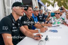 30.08.2024, Annecy, France (FRA): Emilien Jacquelin (FRA), Quentin Fillon Maillet (FRA), Nils Alegre (FRA), (l-r)  - Martin Fourcade Nordic Festival Biathlon, Annecy (FRA). www.nordicfocus.com. © Thibaut/NordicFocus. Every downloaded picture is fee-liable.