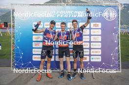 31.08.2024, Annecy, France (FRA): Emilien Jacquelin (FRA), Sebastian Stalder (SUI), Eric Perrot (FRA), (l-r)  - Martin Fourcade Nordic Festival Biathlon, Annecy (FRA). www.nordicfocus.com. © Thibaut/NordicFocus. Every downloaded picture is fee-liable.