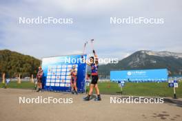 31.08.2024, Annecy, France (FRA): Justine Braisaz-Bouchet (FRA), Julia Simon (FRA), Ingrid Landmark Tandrevold (NOR), (l-r),  - Martin Fourcade Nordic Festival Biathlon, Annecy (FRA). www.nordicfocus.com. © Manzoni/NordicFocus. Every downloaded picture is fee-liable.