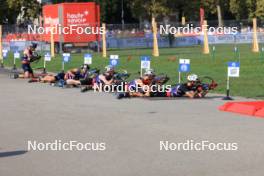 31.08.2024, Annecy, France (FRA): Quentin Fillon Maillet (FRA), Emilien Jacquelin (FRA), Sebastian Stalder (SUI), Jakov Fak (SLO), Eric Perrot (FRA), (l-r) - Martin Fourcade Nordic Festival Biathlon, Annecy (FRA). www.nordicfocus.com. © Manzoni/NordicFocus. Every downloaded picture is fee-liable.