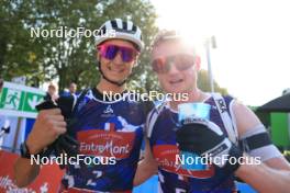 31.08.2024, Annecy, France (FRA): Eric Perrot (FRA), Sebastian Stalder (SUI), (l-r) - Martin Fourcade Nordic Festival Biathlon, Annecy (FRA). www.nordicfocus.com. © Manzoni/NordicFocus. Every downloaded picture is fee-liable.