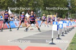 31.08.2024, Annecy, France (FRA): Lou Jeanmonnot (FRA), Ingrid Landmark Tandrevold (NOR), Justine Braisaz-Bouchet (FRA), (l-r) - Martin Fourcade Nordic Festival Biathlon, Annecy (FRA). www.nordicfocus.com. © Manzoni/NordicFocus. Every downloaded picture is fee-liable.