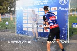 31.08.2024, Annecy, France (FRA): Sebastian Stalder (SUI), Eric Perrot (FRA), (l-r) - Martin Fourcade Nordic Festival Biathlon, Annecy (FRA). www.nordicfocus.com. © Manzoni/NordicFocus. Every downloaded picture is fee-liable.