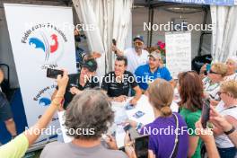 30.08.2024, Annecy, France (FRA): Emilien Jacquelin (FRA), Quentin Fillon Maillet (FRA), Nils Alegre (FRA), (l-r)  - Martin Fourcade Nordic Festival Biathlon, Annecy (FRA). www.nordicfocus.com. © Thibaut/NordicFocus. Every downloaded picture is fee-liable.