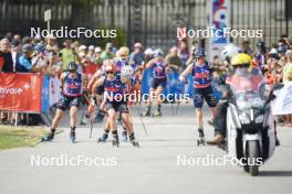 31.08.2024, Annecy, France (FRA): Julia Simon (FRA), Justine Braisaz-Bouchet (FRA), Lou Jeanmonnot (FRA), (l-r)  - Martin Fourcade Nordic Festival Biathlon, Annecy (FRA). www.nordicfocus.com. © Thibaut/NordicFocus. Every downloaded picture is fee-liable.