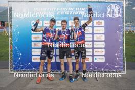 31.08.2024, Annecy, France (FRA): Emilien Jacquelin (FRA), Sebastian Stalder (SUI), Eric Perrot (FRA), (l-r)  - Martin Fourcade Nordic Festival Biathlon, Annecy (FRA). www.nordicfocus.com. © Thibaut/NordicFocus. Every downloaded picture is fee-liable.