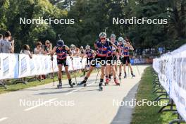 31.08.2024, Annecy, France (FRA): Quentin Fillon Maillet (FRA), Eric Perrot (FRA), (l-r) - Martin Fourcade Nordic Festival Biathlon, Annecy (FRA). www.nordicfocus.com. © Manzoni/NordicFocus. Every downloaded picture is fee-liable.