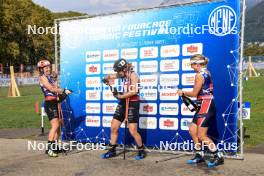 31.08.2024, Annecy, France (FRA): Justine Braisaz-Bouchet (FRA), Julia Simon (FRA), Ingrid Landmark Tandrevold (NOR), (l-r) - Martin Fourcade Nordic Festival Biathlon, Annecy (FRA). www.nordicfocus.com. © Manzoni/NordicFocus. Every downloaded picture is fee-liable.