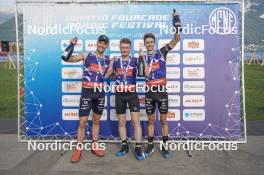 31.08.2024, Annecy, France (FRA): Emilien Jacquelin (FRA), Sebastian Stalder (SUI), Eric Perrot (FRA), (l-r)  - Martin Fourcade Nordic Festival Biathlon, Annecy (FRA). www.nordicfocus.com. © Thibaut/NordicFocus. Every downloaded picture is fee-liable.