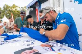 30.08.2024, Annecy, France (FRA): Nils Alegre (FRA), Quentin Fillon Maillet (FRA), Emilien Jacquelin (FRA), (l-r)  - Martin Fourcade Nordic Festival Biathlon, Annecy (FRA). www.nordicfocus.com. © Thibaut/NordicFocus. Every downloaded picture is fee-liable.