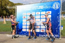 31.08.2024, Annecy, France (FRA): Justine Braisaz-Bouchet (FRA), Julia Simon (FRA), Ingrid Landmark Tandrevold (NOR), (l-r) - Martin Fourcade Nordic Festival Biathlon, Annecy (FRA). www.nordicfocus.com. © Manzoni/NordicFocus. Every downloaded picture is fee-liable.