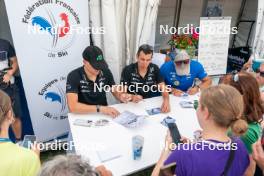 30.08.2024, Annecy, France (FRA): Emilien Jacquelin (FRA), Quentin Fillon Maillet (FRA), Nils Alegre (FRA), (l-r)  - Martin Fourcade Nordic Festival Biathlon, Annecy (FRA). www.nordicfocus.com. © Thibaut/NordicFocus. Every downloaded picture is fee-liable.