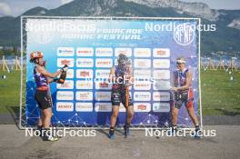 31.08.2024, Annecy, France (FRA): Justine Braisaz-Bouchet (FRA), Julia Simon (FRA), Ingrid Landmark Tandrevold (NOR), (l-r)  - Martin Fourcade Nordic Festival Biathlon, Annecy (FRA). www.nordicfocus.com. © Thibaut/NordicFocus. Every downloaded picture is fee-liable.