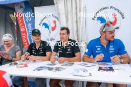 30.08.2024, Annecy, France (FRA): Emilien Jacquelin (FRA), Quentin Fillon Maillet (FRA), Nils Alegre (FRA), (l-r)  - Martin Fourcade Nordic Festival Biathlon, Annecy (FRA). www.nordicfocus.com. © Thibaut/NordicFocus. Every downloaded picture is fee-liable.