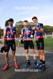 31.08.2024, Annecy, France (FRA): Emilien Jacquelin (FRA), Sebastian Stalder (SUI), Eric Perrot (FRA), (l-r) - Martin Fourcade Nordic Festival Biathlon, Annecy (FRA). www.nordicfocus.com. © Manzoni/NordicFocus. Every downloaded picture is fee-liable.