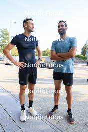 31.08.2024, Annecy, France (FRA): Jakov Fak (SLO), Martin Fourcade (FRA), (l-r) - Martin Fourcade Nordic Festival Biathlon, Annecy (FRA). www.nordicfocus.com. © Manzoni/NordicFocus. Every downloaded picture is fee-liable.