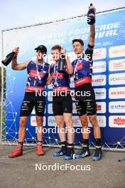 31.08.2024, Annecy, France (FRA): Emilien Jacquelin (FRA), Sebastian Stalder (SUI), Eric Perrot (FRA), (l-r) - Martin Fourcade Nordic Festival Biathlon, Annecy (FRA). www.nordicfocus.com. © Manzoni/NordicFocus. Every downloaded picture is fee-liable.