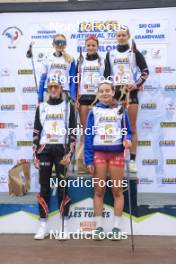 22.09.2024, Premanon, France (FRA): Adele Ouvrier-Buffet (FRA), Zelie Pic (FRA), Jeanne Dautheville (FRA), Rose Dusserre (FRA), Rose Marguet (FRA), (l-r) - Biathlon Samse Summer Tour, individual, Premanon (FRA). www.nordicfocus.com. © Manzoni/NordicFocus. Every downloaded picture is fee-liable.