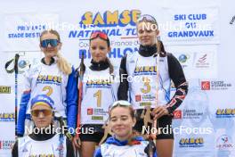 22.09.2024, Premanon, France (FRA): Adele Ouvrier-Buffet (FRA), Zelie Pic (FRA), Jeanne Dautheville (FRA), Rose Dusserre (FRA), Rose Marguet (FRA), (l-r) - Biathlon Samse Summer Tour, individual, Premanon (FRA). www.nordicfocus.com. © Manzoni/NordicFocus. Every downloaded picture is fee-liable.