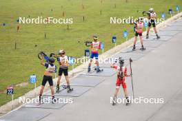 22.09.2024, Premanon, France (FRA): Charly Griffon (FRA), Romeo Dous (FRA), Felici Defila (SUI), (l-r) - Biathlon Samse Summer Tour, individual, Premanon (FRA). www.nordicfocus.com. © Manzoni/NordicFocus. Every downloaded picture is fee-liable.