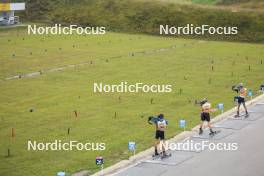 22.09.2024, Premanon, France (FRA): Aymeric Deloche (FRA), Charly Grenard (FRA), Sacha Fleury (FRA), (l-r) - Biathlon Samse Summer Tour, individual, Premanon (FRA). www.nordicfocus.com. © Manzoni/NordicFocus. Every downloaded picture is fee-liable.