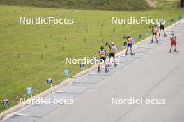 22.09.2024, Premanon, France (FRA): Charly Griffon (FRA), Romeo Dous (FRA), Felici Defila (SUI), Martin Minazzi (FRA), Jules Lafoux (FRA), (l-r) - Biathlon Samse Summer Tour, individual, Premanon (FRA). www.nordicfocus.com. © Manzoni/NordicFocus. Every downloaded picture is fee-liable.