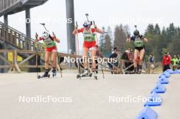 22.09.2024, Premanon, France (FRA): Lena Brun (FRA), Adeline Debuyser (FRA), Maeline Triponez (SUI), (l-r) - Biathlon Samse Summer Tour, pursuit, Premanon (FRA). www.nordicfocus.com. © Manzoni/NordicFocus. Every downloaded picture is fee-liable.